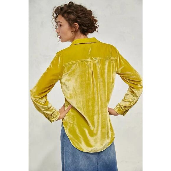 Pilcro Velvet Button Down Top Yellow Boho Anthropologie 22W Festival Lagenlook - Picture 11 of 12